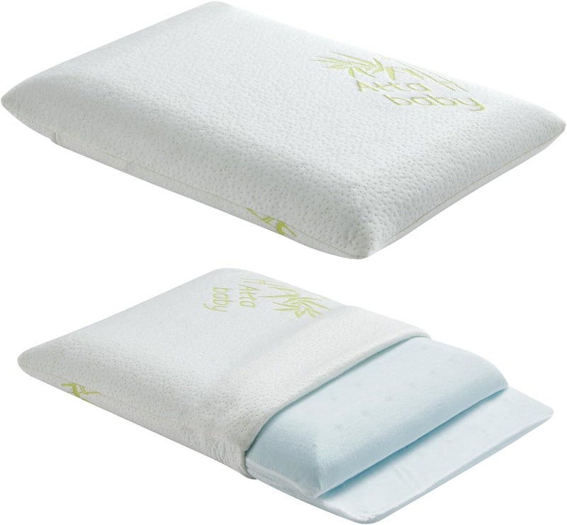 ATTABABY Toddler Pillow, Adjustable Memory Foam Small Pillow for Toddler 2 Years & Above, 13” x 18” Mini Size for Kid Sleeping, Napping or Traveling, Washable No Zipper Pillowcase, Green - Image 1